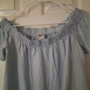 Mary Square Chic Light Blue Off-Shoulder Blouse PTP 21"X25"